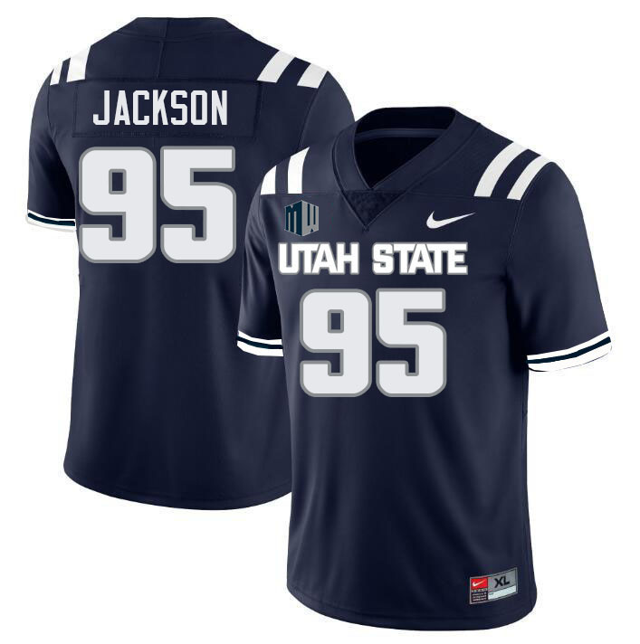 Utah State Aggies #95 Miguel Jackson College Football Jerseys Stitched-Navy